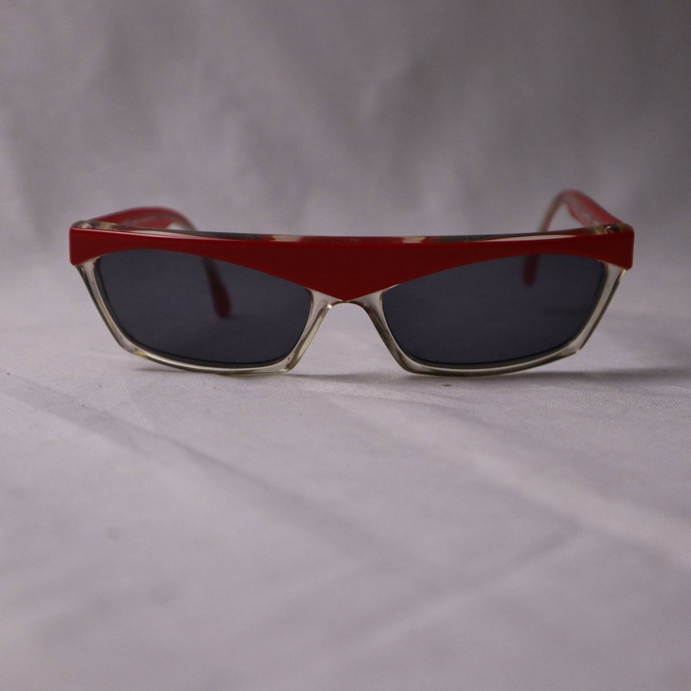 Vintage Alain Mikli Paris Red Clear Frame Sunglasses Geometric France Designer - Picture 2 of 5